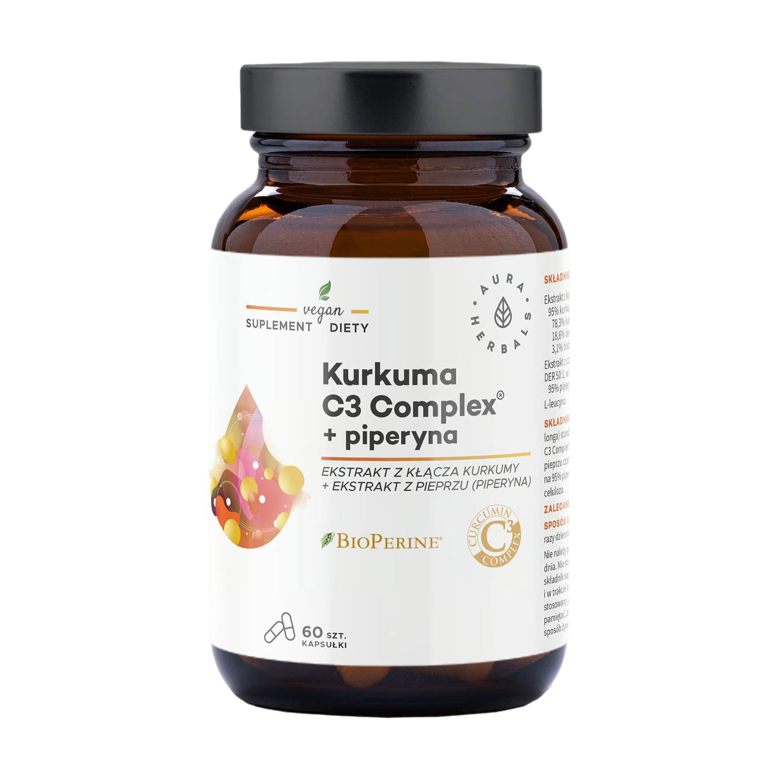 Комплекс куркуми C3 + піперин Aura Herbals Kurkuma C3 Complex + Piperine, 60 капсул